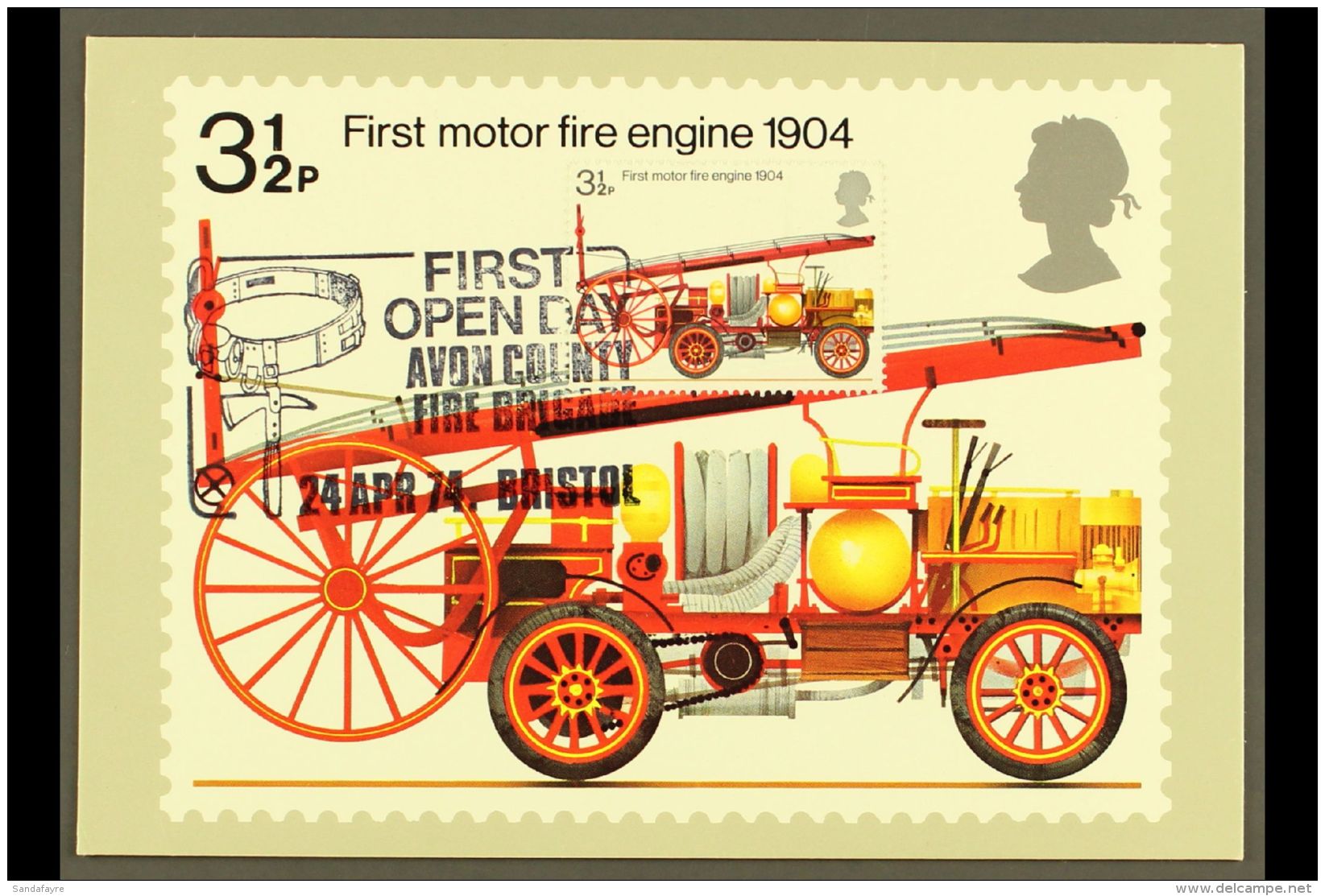 1974 FIRE SERVICE PHQ Card, (number 6) Bearing 3&frac12;d Multicolored (Fire Engine - SG 950) Tied By Avon County... - Sonstige & Ohne Zuordnung