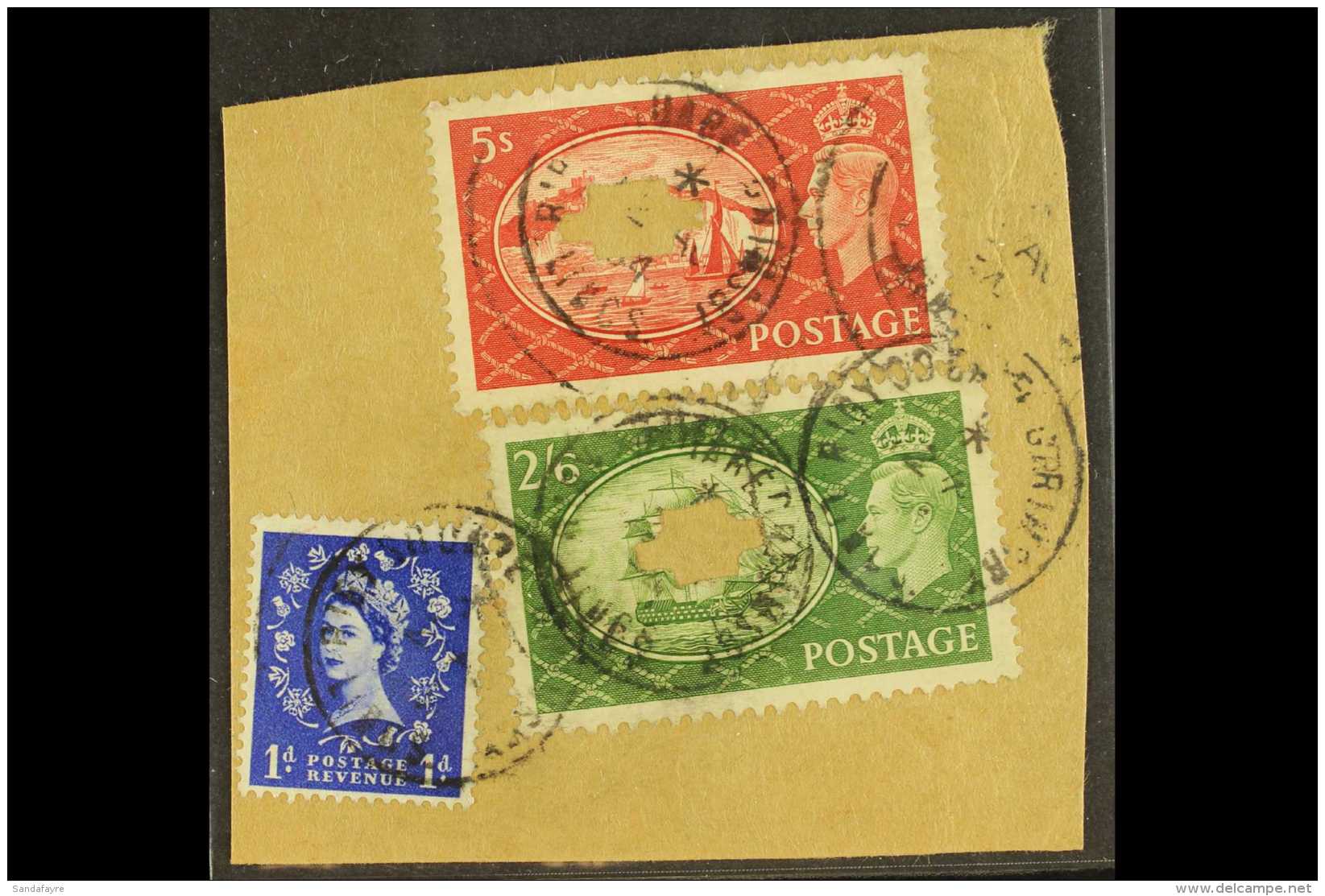 1951 2s6d &amp; 5s Festival High Values, SG 509/10, Used On Piece Tied By "Grimsby" Cds's, Each With The Type P... - Ohne Zuordnung