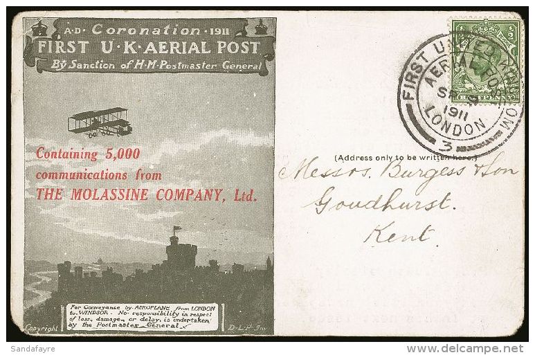 1911 CORONATION AERIAL POST. 1911 (9 Sept) Olive- Green Card Overprinted "THE MOLASSINE COMPANY, Ltd." With... - Non Classés