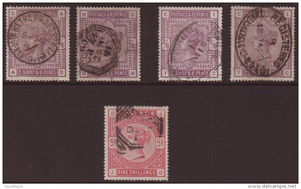 1883-84 2s 6d Lilac Shades (4) And 5s SG 178/80, Good To Fine Used. (5 Stamps) For More Images, Please Visit... - Andere & Zonder Classificatie
