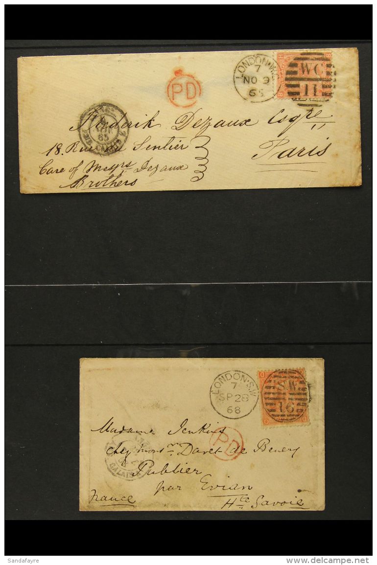 1865-68  COVERS TO FRANCE 4d Vermilion, Plates 7, 8, 9 &amp; 10 (SG 93/94), Each Tied To A Separate Cover Sent... - Andere & Zonder Classificatie