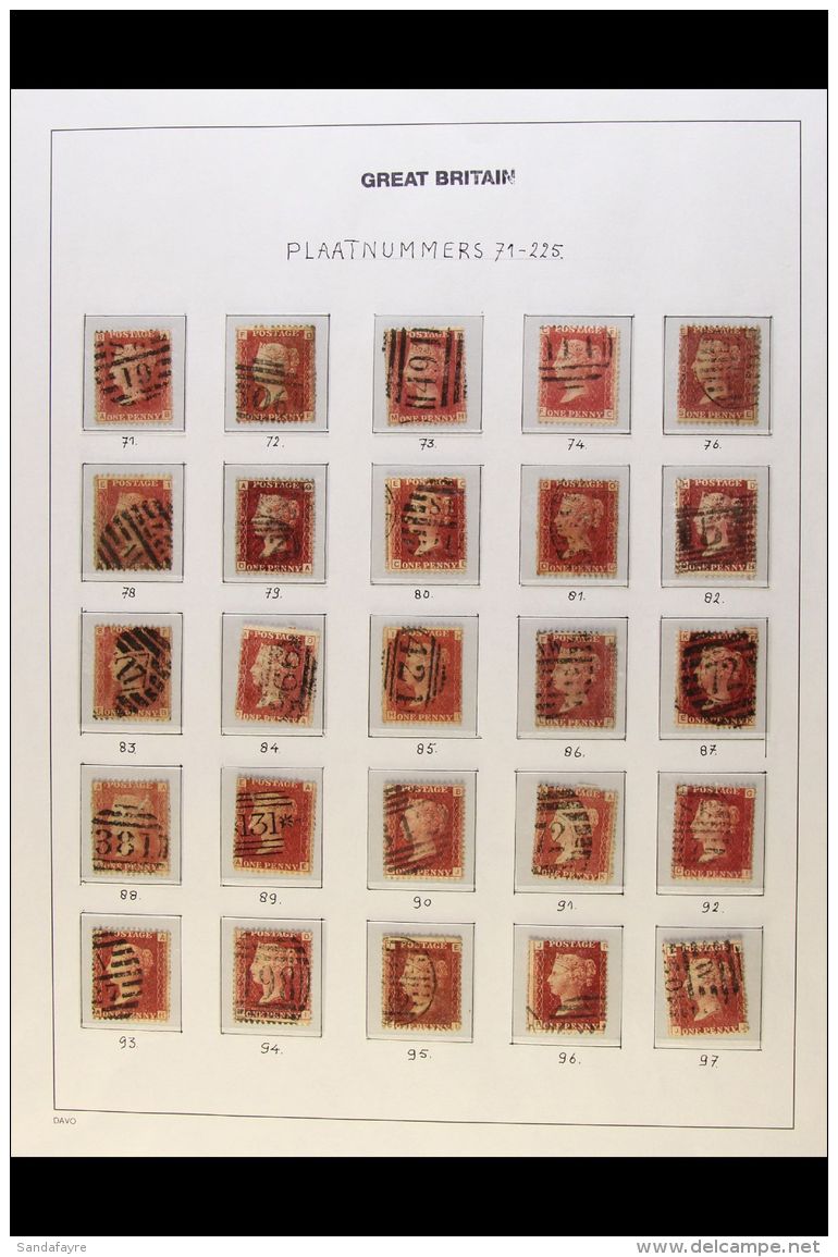 1858-79 1d Red Plate Numbers, SG 43/44, Complete 71-224 (less 77) On Pages, Good To Fine Used Incl. Three With... - Other & Unclassified