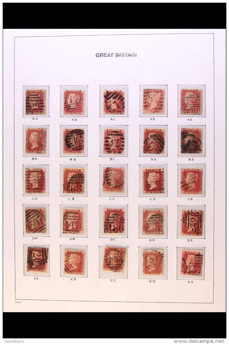 1858-79 1d Red Plate Numbers, A Reconstructed Sheet AA-TL Of Mixed Plates Displayed On Pages, Good To Fine Used.... - Sonstige & Ohne Zuordnung