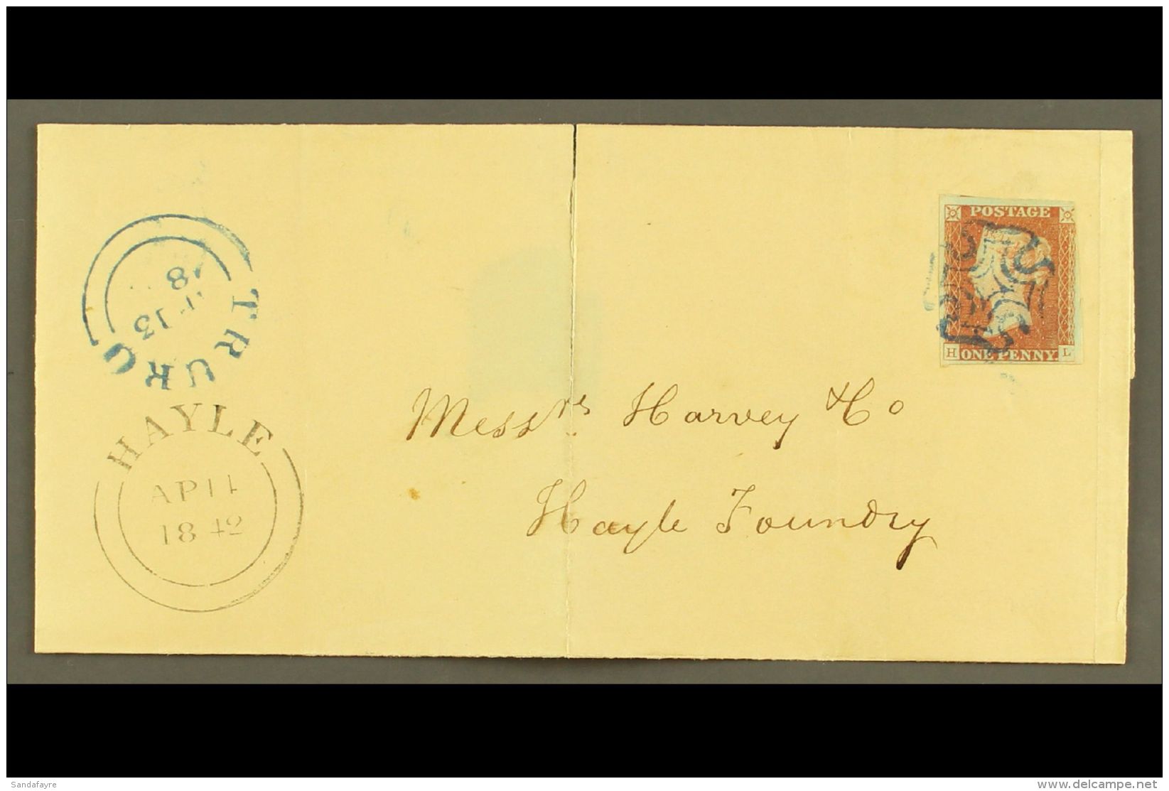 1842 (April) Entire From Truro To Hayle Foundry (Cornwall), Bearing 1841 1d Red With 3&frac12; Margins, Tied By... - Autres & Non Classés