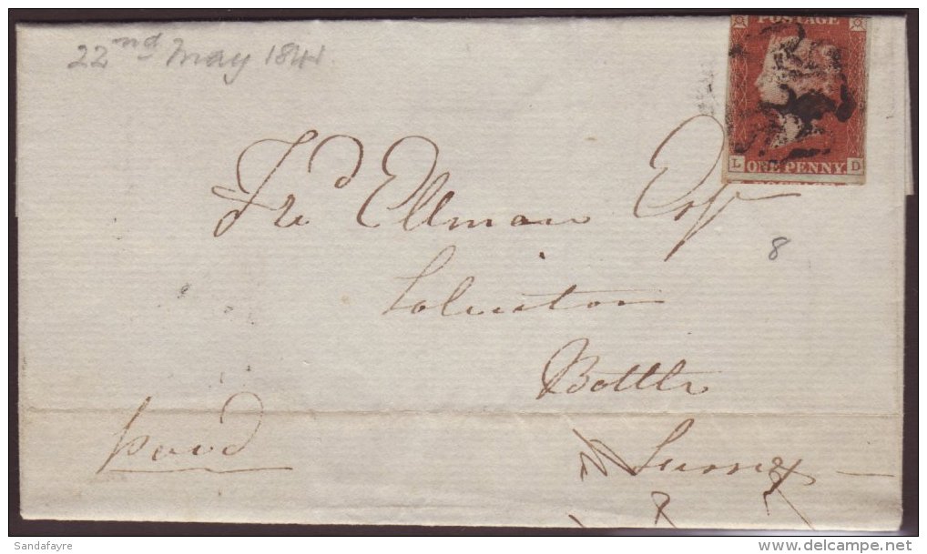 1841 ENTIRE (22 May) EL Robertsbridge To Surrey Bearing An 1841 1d Red-brown From 'black' Plate 8 With 3 Margins... - Sonstige & Ohne Zuordnung