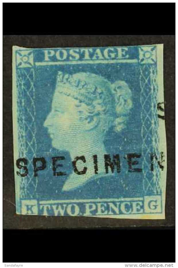 1841 2d Blue 'KG' Plate 4 With "SPECIMEN" Handstamp, SG 14s (Spec E1(2)s), Unused With 2 Margins (possibly Clear... - Altri & Non Classificati