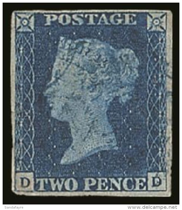 1840 2d Blue 'DD' Plate 2 With BLUE MALTESE CROSS POSTMARK, SG 5e, With 4 Good Neat Margins &amp; Lovely Fresh... - Andere & Zonder Classificatie
