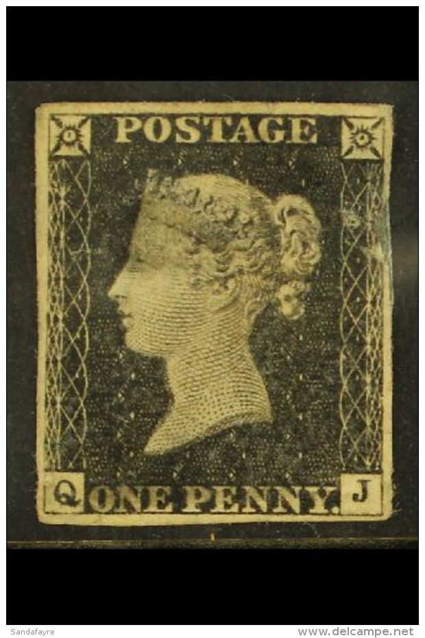 1840 PENNY BLACK, SG 2, Three Clear Margins, Unused, Thinned With Various Faults. Cat &pound;12000. Useful... - Non Classés