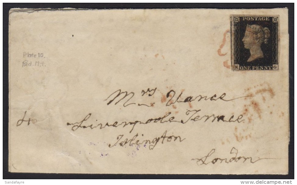 1840 1D PLATE 10 ON COVER 1841 (14 Feb) Entire From Kilcock (Ireland) To London, Bearing 1d Black 'KG' Plate 10... - Ohne Zuordnung