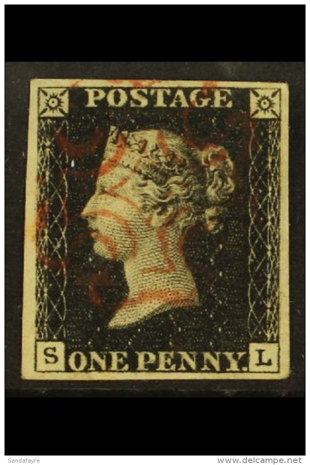 1840 1d Intense Black 'SL', Plate 6, SG 1, Very Fine Used With 4 Large Margins And Red Maltese Cross Cancellation.... - Ohne Zuordnung