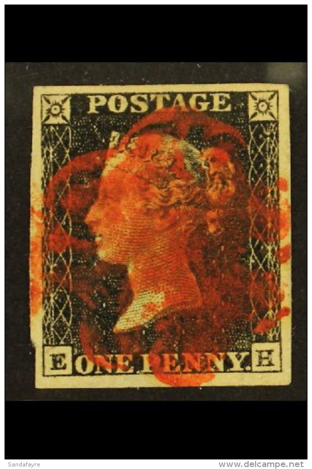 1840 1d Black, "E H," SG 2, Used With Indistinct Red MX Postmark, Four Large Margins, Very Small Thin On Reverse,... - Non Classés