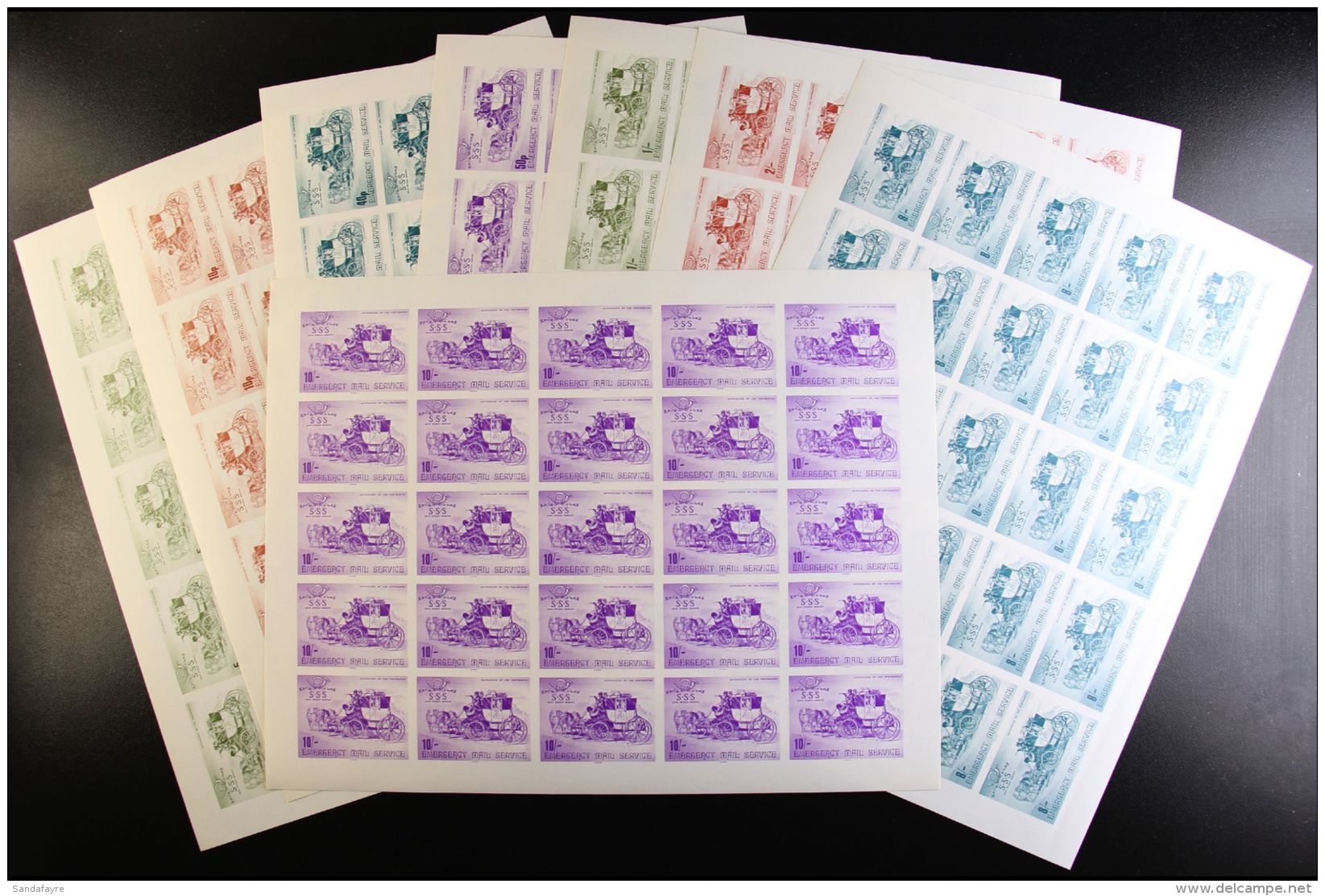 1971 POSTAL STRIKE STAMPS - S.S.S. EMERGENCY MAIL SERVICE "MAIL COACH" LABELS Southern Stamp Service, Complete... - Andere & Zonder Classificatie