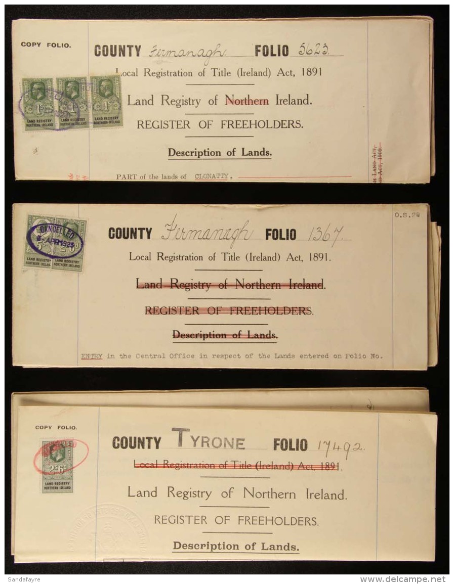 REVENUE STAMPS - NORTHERN IRELAND LAND REGISTRY 1924 To 1943 Group Of Complete Documents ( 4 Pertaining To County... - Other & Unclassified