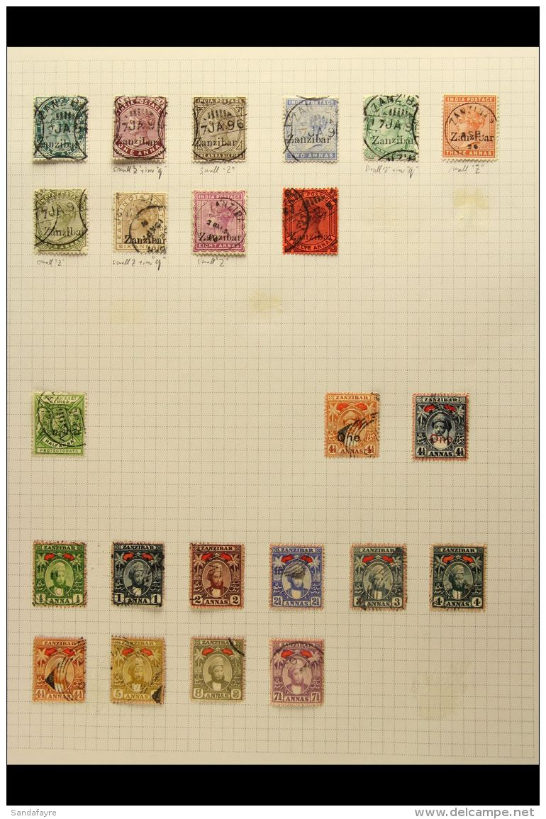 1895-1949 USED COLLECTION On Leaves, ALL DIFFERENT, Inc 1895-96 Opts Set To 12a With Minor Varieties, 1896... - Zanzibar (...-1963)