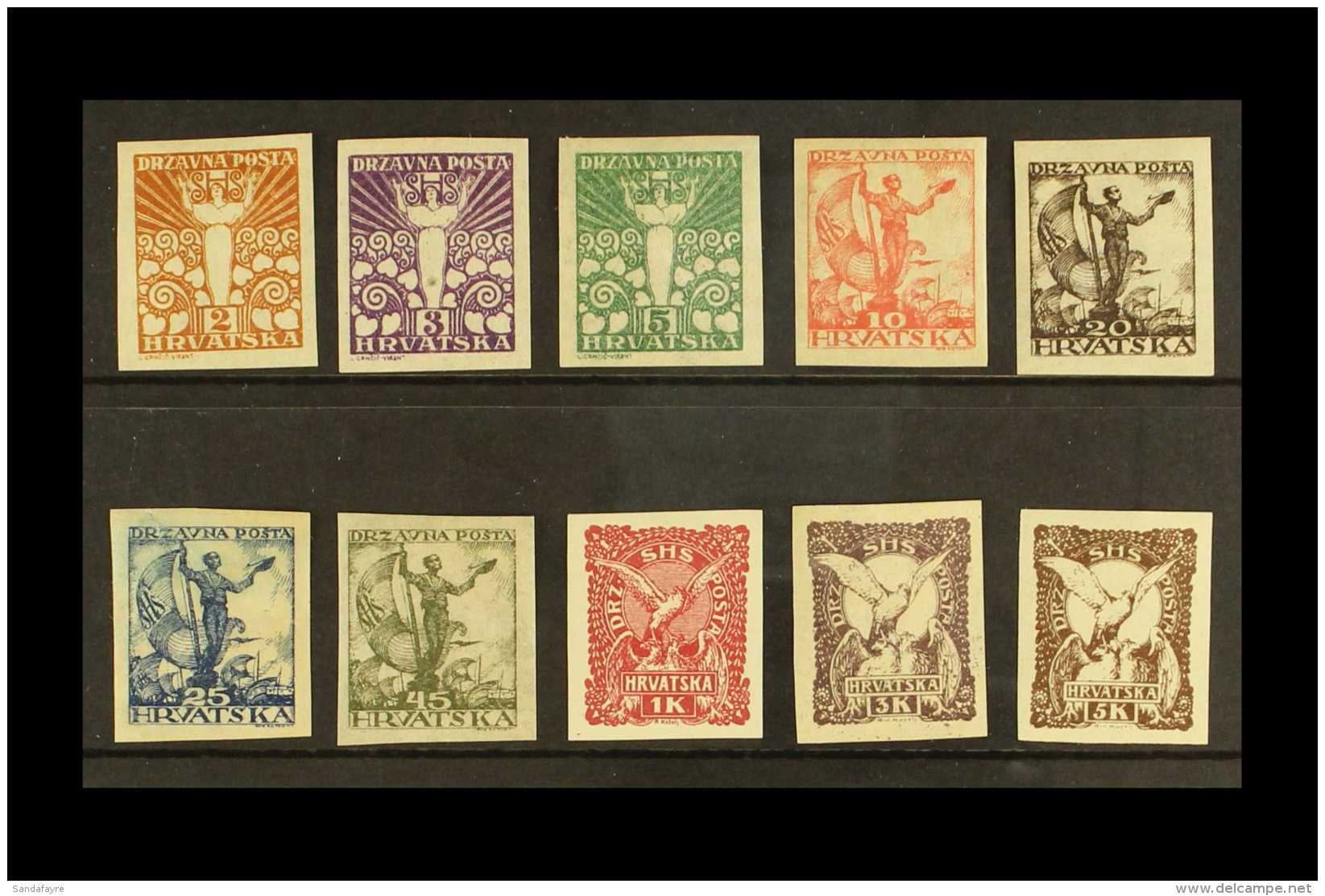 ISSUES FOR CROATIA 1919 "Angel, Sailor, And Falcon" Complete Set IMPERF, Michel 88U/97U, Very Fine Mint, Each With... - Sonstige & Ohne Zuordnung