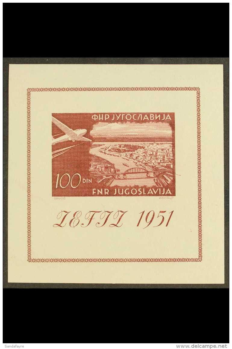 1951 Zagreb Exhib "ZEFIZ" 100d Carmine-brown Air Imperf Miniature Sheet, Michel Block 5, Very Fine Mint, Only Very... - Other & Unclassified