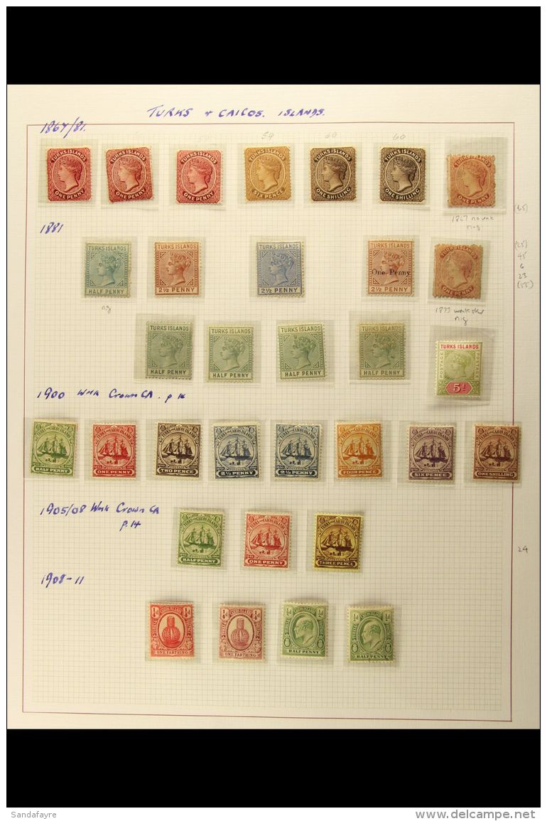 QV TO KGVI ATTRACTIVE MINT COLLECTION In Hingeless Mounts On Album Leaves. Note 1867 1d No Wmk And 1873 1d Wmk... - Turks & Caicos