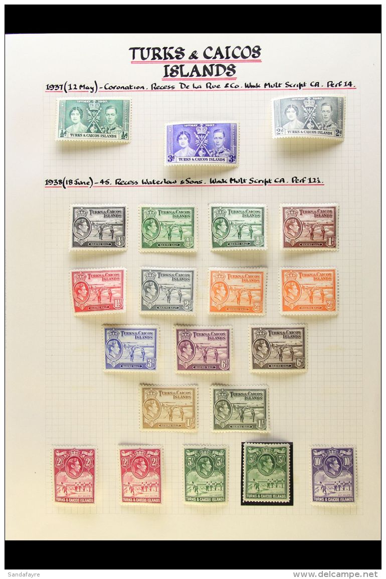 1937-1950 COMPLETE VERY FINE MINT COLLECTION On Leaves, All Different, Inc 1938-45 Set With All Listed Shades Inc... - Turks & Caicos