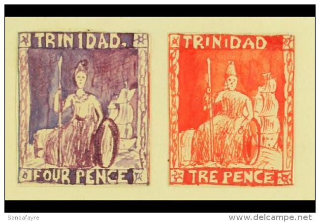 1861 HAND PAINTED STAMPS Unique Miniature Artworks Created By A French "Timbrophile" In 1861. Two Stamps Similar... - Trinidad En Tobago (...-1961)