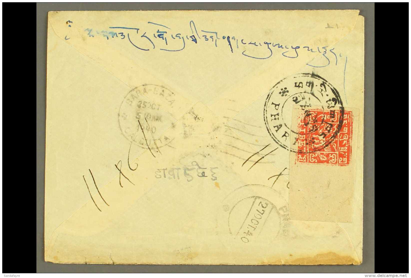 1940 (25 Oct) Env From Calcutta To Pharijong With Dated Arrival Cds, Then 1t Scarlet (SG 11Ba) Added And Tied... - Tibet