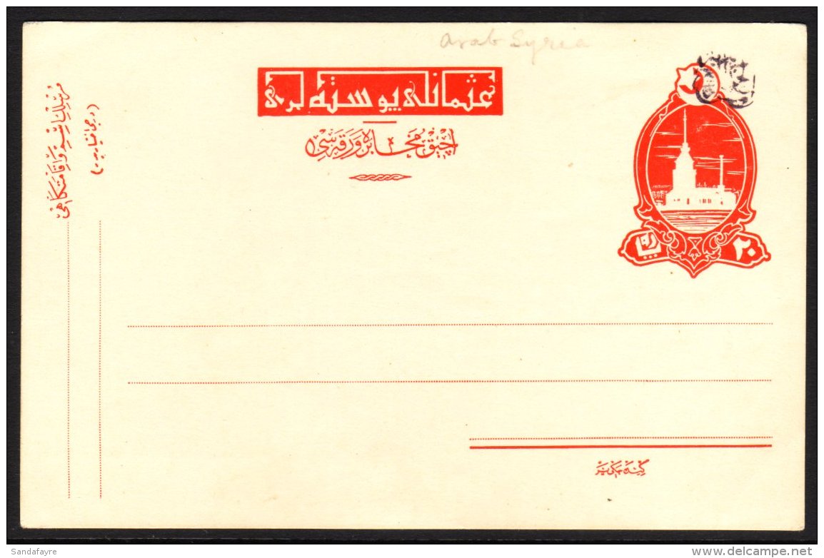 SYRIAN ARAB KINGDOM 1920 20m Red Turkish Postal Stationery Card Ovptd "Arab Government" In Black. Superb Unused.... - Syrië