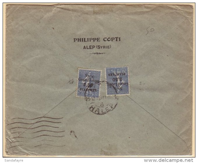 1923 (29 Dec) Commercial Cover Addressed To France Bearing 1923 2.50pi On 50c "Syrie Grand Liban" Overprint (x2)... - Syrie
