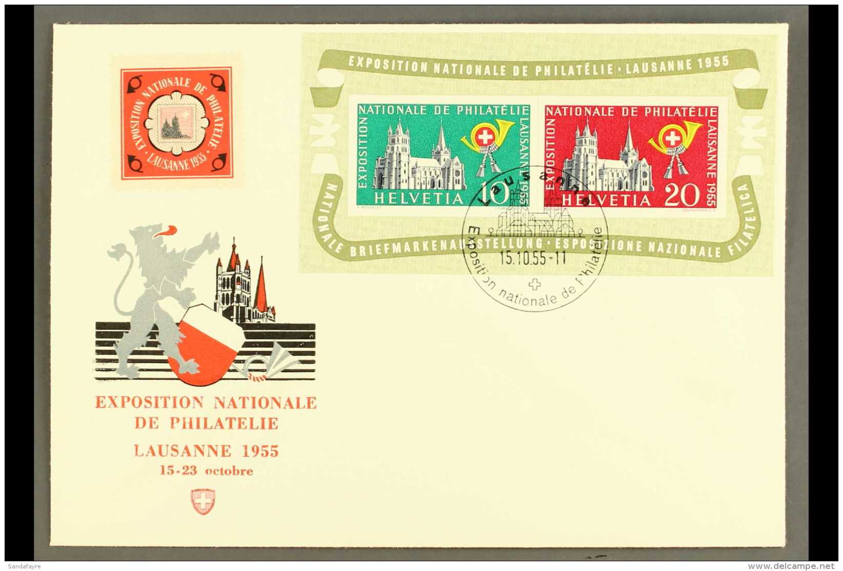 1955 National Philatelic Exhibition Miniature Sheet On Illustrated First Day Cover, SG MS561a, Zumstein 35, Mi.... - Sonstige & Ohne Zuordnung
