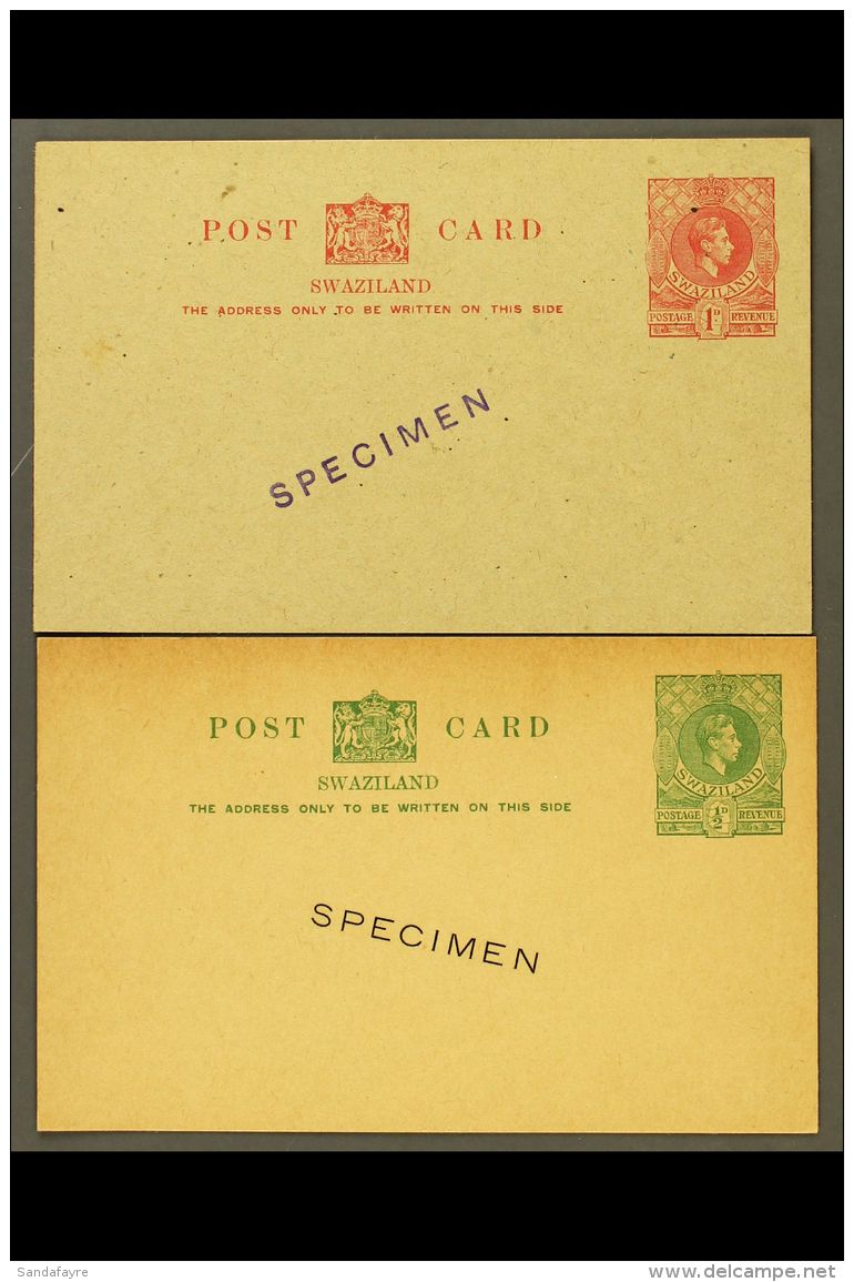 POSTAL STATIONERY 1938 KGVI  &frac12;d Green &amp; 1d Carmine Postcards, H&amp;G 3/4, Both Unused With "SPECIMEN"... - Swaziland (...-1967)