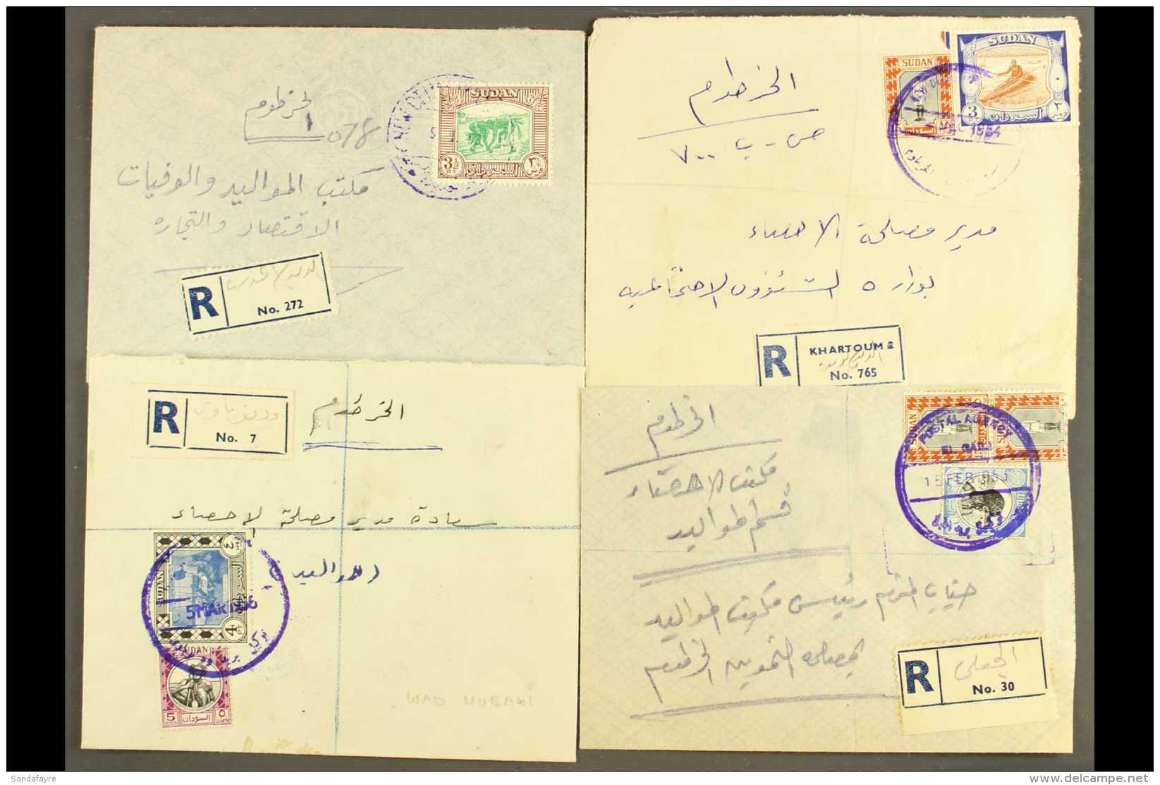 1953-1961 POSTAL AGENCIES An Interesting Group Of Covers (four Registered) With Stamps Tied By Different Circular... - Soedan (...-1951)