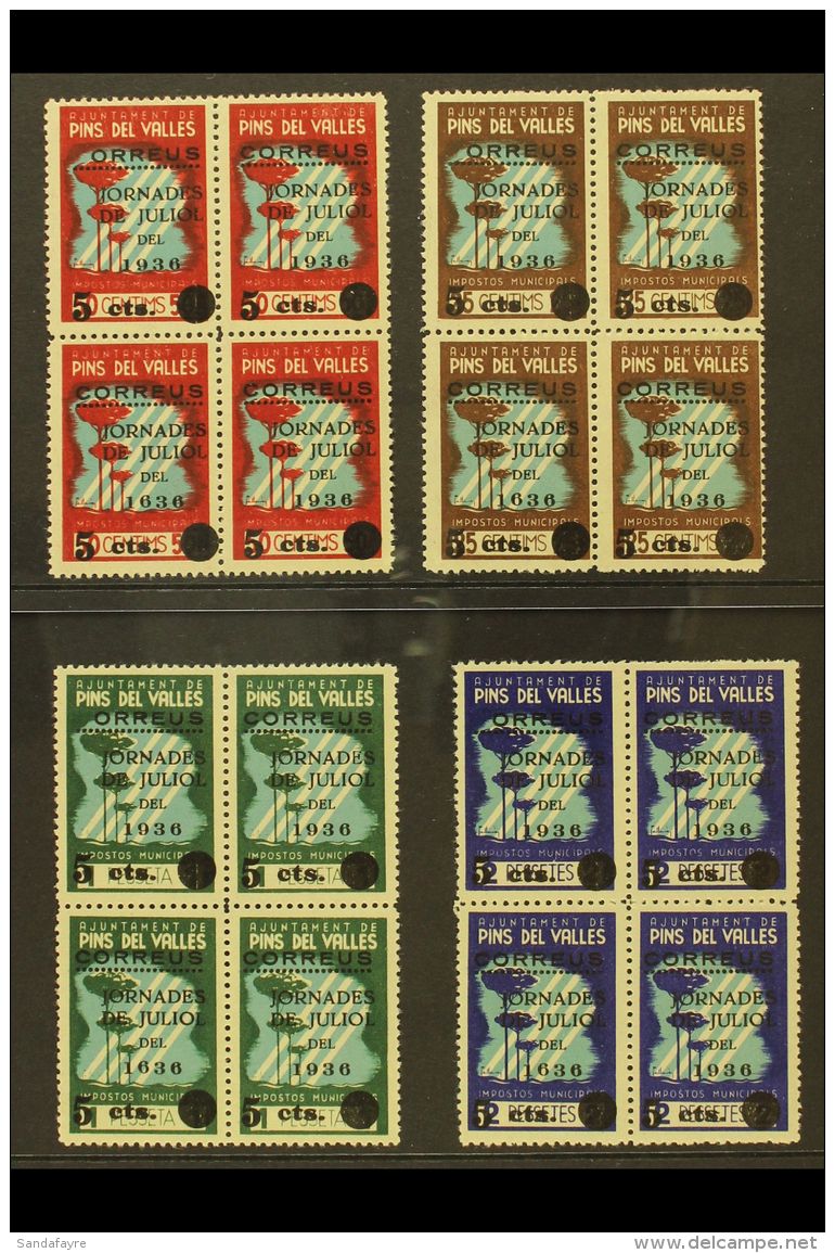 CIVIL WAR LOCAL STAMPS PINS DEL VALLES 1936 Overprints Complete Set, Galvez 604/07, Fine Never Hinged Mint BLOCKS... - Andere & Zonder Classificatie