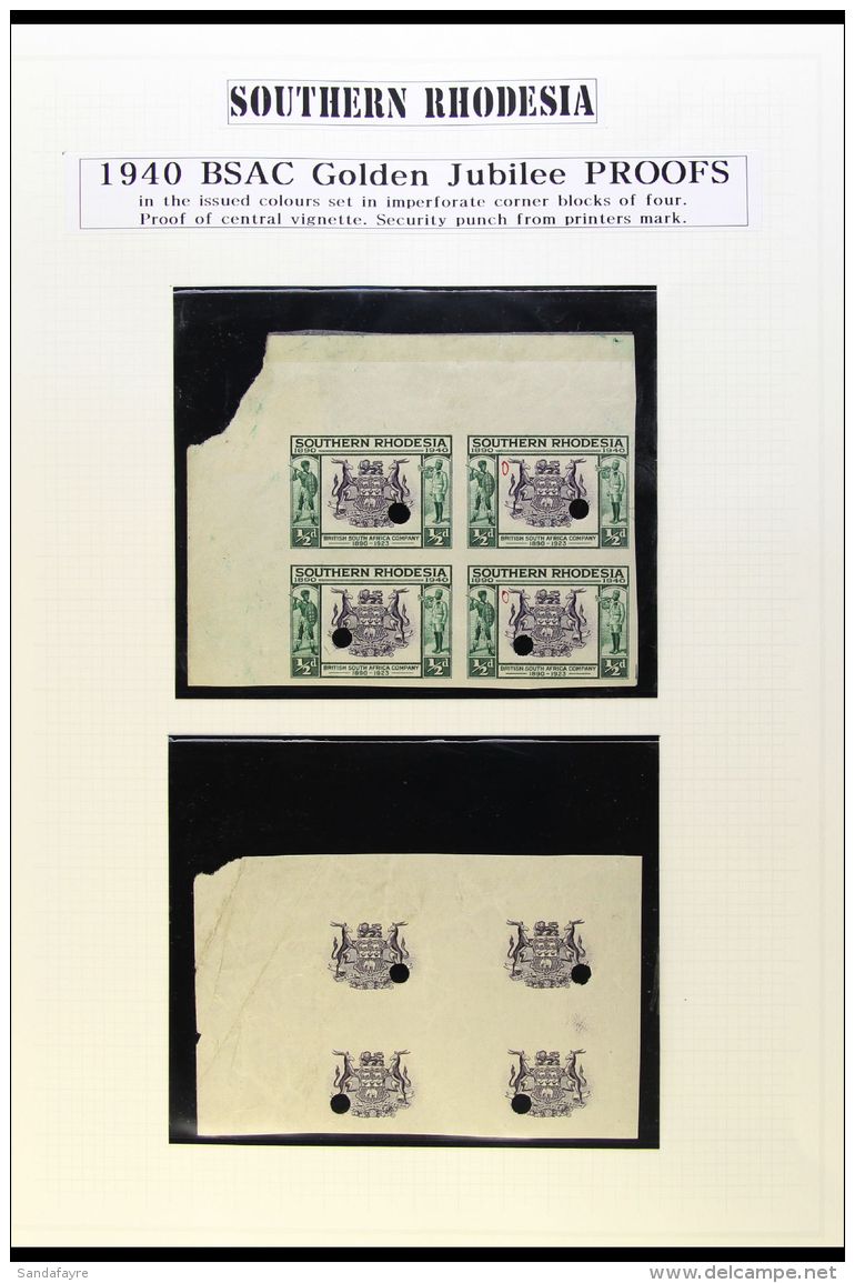 1940 &frac12;d BSAC Golden Jubilee IMPERFORATE PROOF BLOCK OF FOUR In The Issued Colours Each With A Punch Hole... - Southern Rhodesia (...-1964)