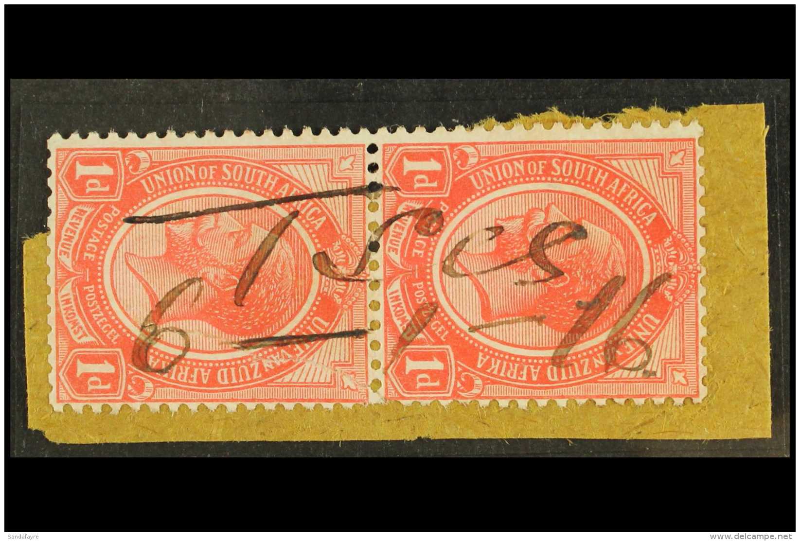 TSES FORERUNNER POSTMARK Superb Manuscript "Tses / 6 - 1 - 16" On 1d Pair Of South Africa, Putzel No 1, On Piece.... - Afrique Du Sud-Ouest (1923-1990)