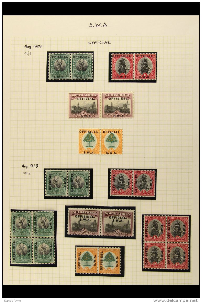 1929-52 FINE MINT OFFICIALS COLLECTION Nice Clean Lot On Album Pages, Incl. 1929 Both Sets Plus The 2d Value In... - Südwestafrika (1923-1990)