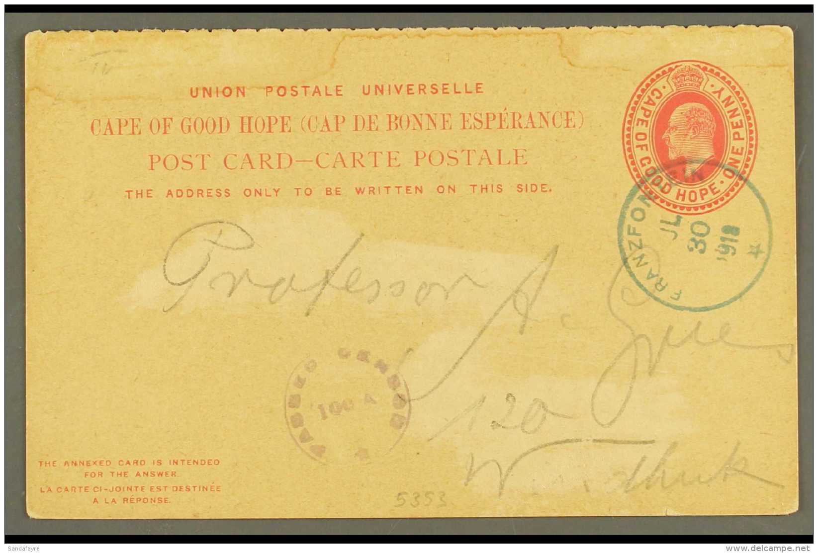 1918 (30 Jul) 1d KEVII Cape Postal Card To Windhuk Cancelled By Very Fine "FRANZFONTEIN" Rubber Cds Postmark In... - Afrique Du Sud-Ouest (1923-1990)