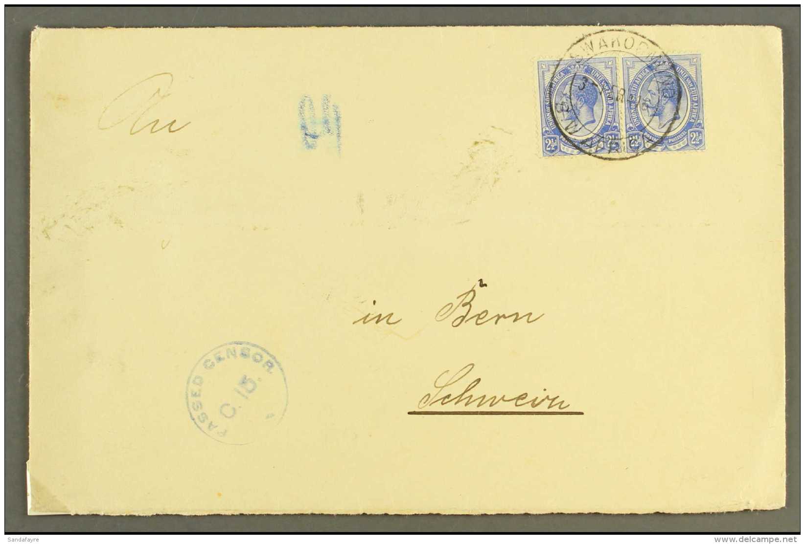 1916 (3 Feb) Env To Switzerland Bearing Two 2&frac12;d Union Stamps Tied By "SWAKOPMUND" Cds Cancel, Putzel Type... - Zuidwest-Afrika (1923-1990)