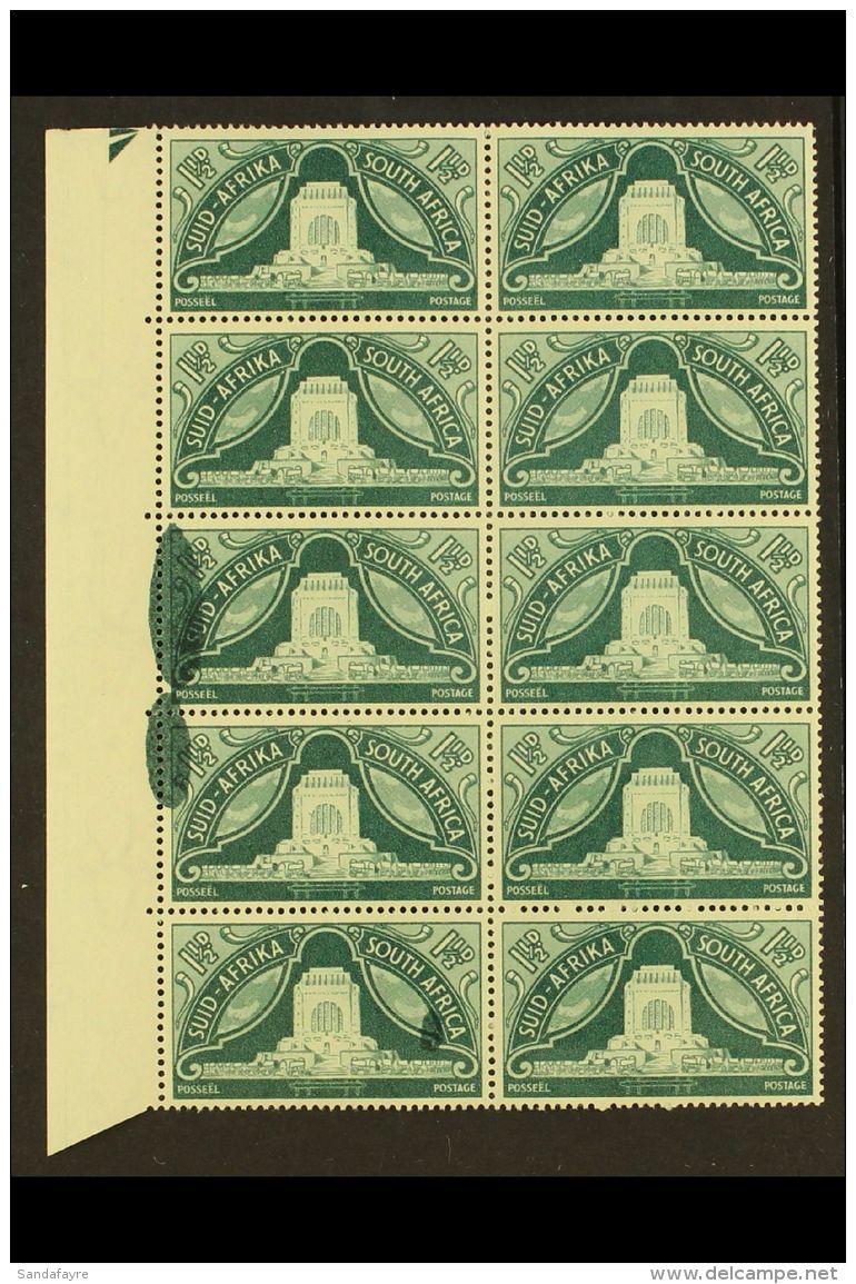 UNION VARIETY 1949 1&frac12;d Inauguration Of Voortrekker Monument, Left Marginal Block Of 10 Affected By TWO... - Zonder Classificatie