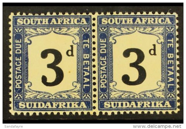 POSTAGE DUES 1927-8 3d Black &amp; Blue, Horizontal Pair With WARPED "3" VARIETY, SG D20, Fine Mint. For More... - Zonder Classificatie