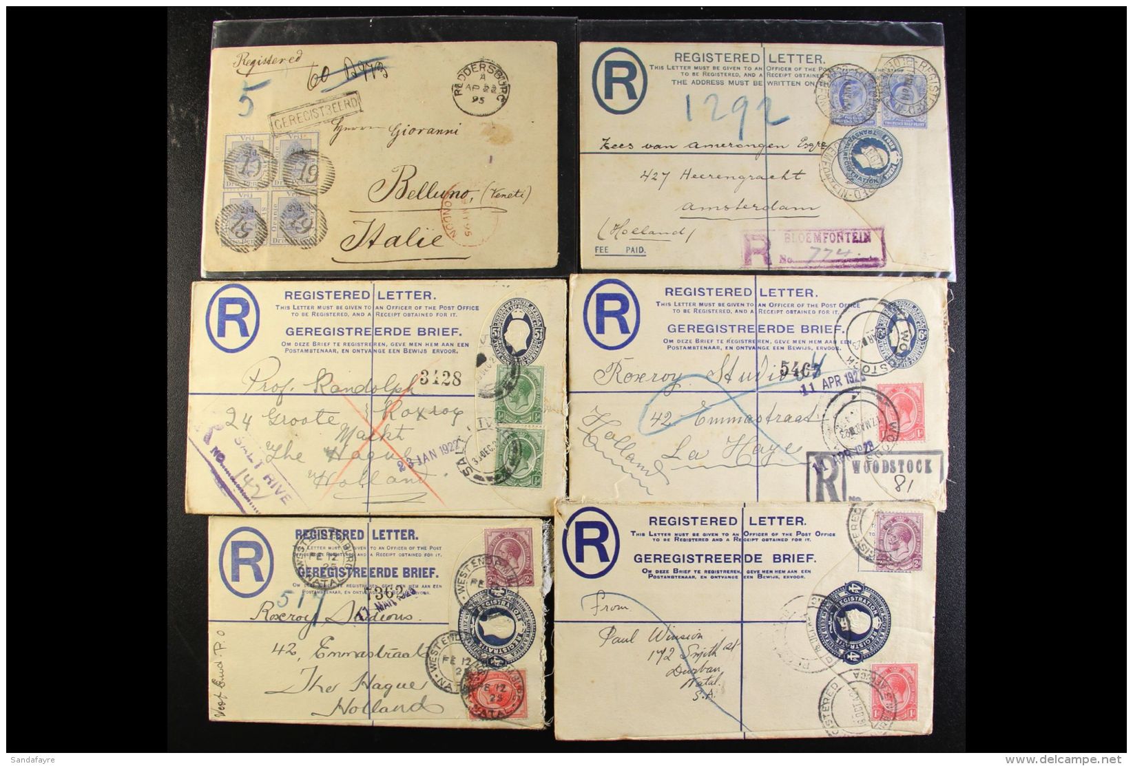 EARLY REGISTERED ENVELOPES 1895-1937 Collection, Mostly Uprated With Additional Stamps And Addressed To Holland,... - Zonder Classificatie