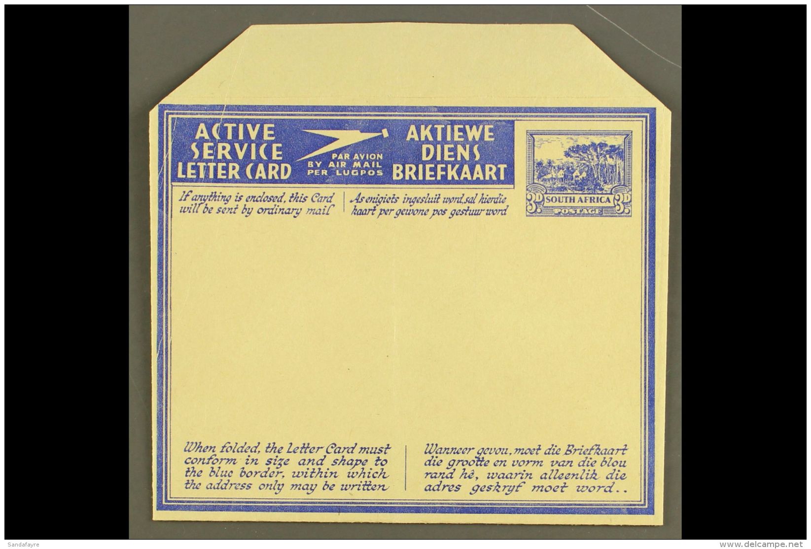 AEROGRAMME 1944 3d Ultramarine On Buff, Larger Format (128x105mm), English Stamp Impressions, Inscribed "Active... - Non Classés