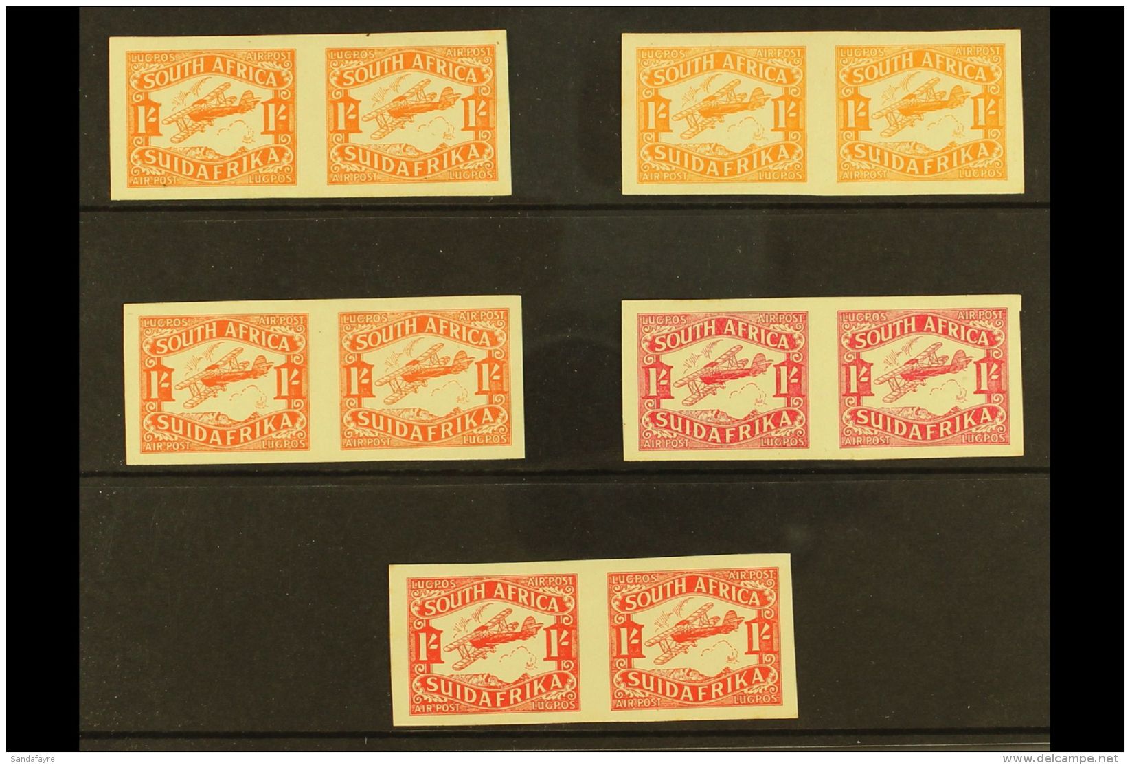 1929 Airmail COLOUR TRIALS - Five Pairs In Orange, Orange-yellow, Orange-vermilion, Bright Rose And Scarlet,... - Non Classés