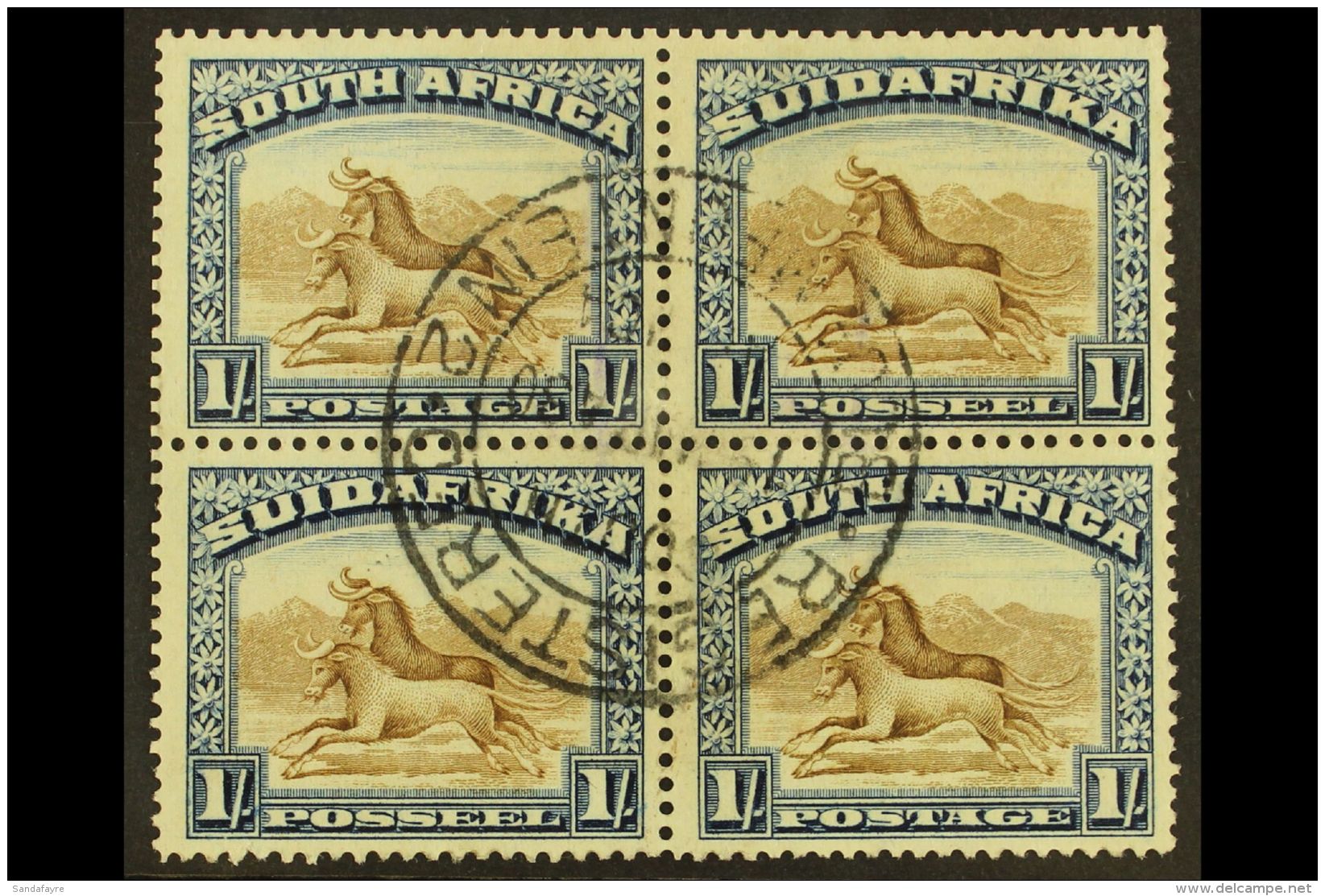 1927-30 1s Brown&amp; Deep Blue, Perf.14, BLOCK OF 4, SG 36, Superb Used With Central C.d.s., Ink Marks On... - Non Classés