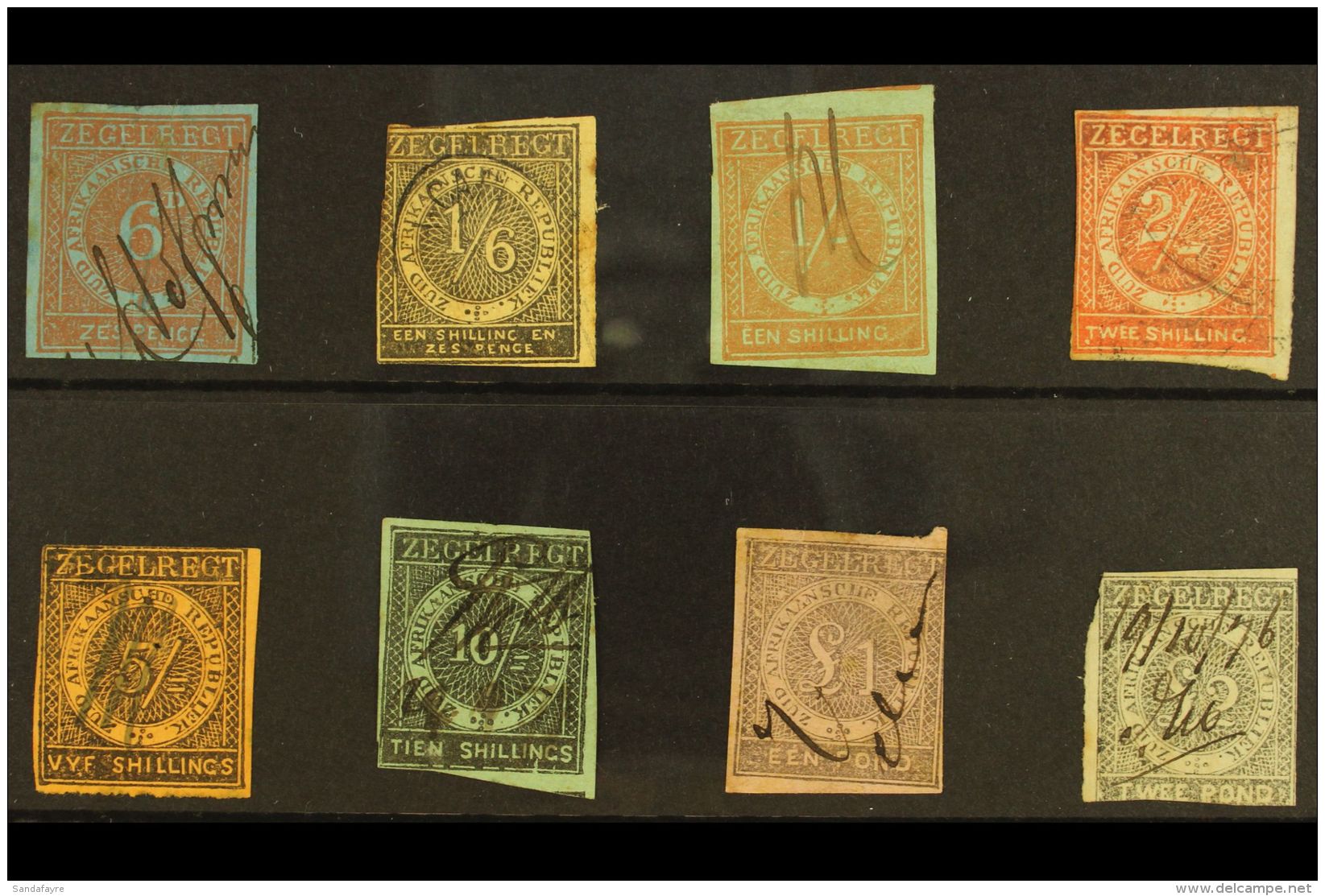TRANSVAAL REVENUE STAMPS 1875 Set To &pound;2, Barefoot 1/8, Used. (8 Stamps) For More Images, Please Visit... - Ohne Zuordnung