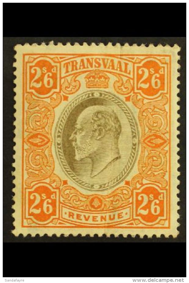 TRANSVAAL REVENUE 1906 KEVII 2s6d Orange &amp; Black , Barefoot 104, Never Hinged Mint, Vertical Crease. For More... - Ohne Zuordnung
