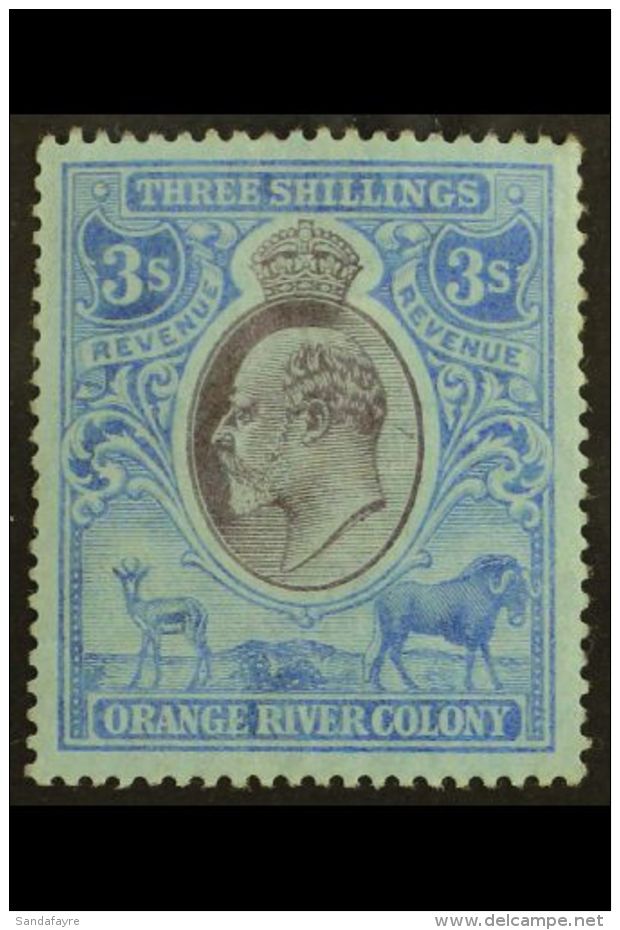 ORANGE RIVER COLONY REVENUE 1905 KEVII 3s Purple &amp; Blue On Blue, Wmk MCA, Barefoot 117, Never Hinged Mint. For... - Non Classés