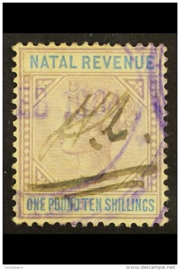 NATAL REVENUE 1885 &pound;1.10s Lilac And Blue Die I (Barefoot 95), With Top Left Triangle Detached Variety, Used.... - Ohne Zuordnung