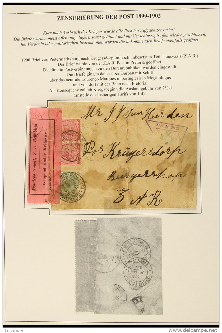 NATAL 1899-1901 Boer War Censored Covers Or Cards Collection, Written Up On Pages, Incl. To Transvaal, Lourenco... - Non Classés