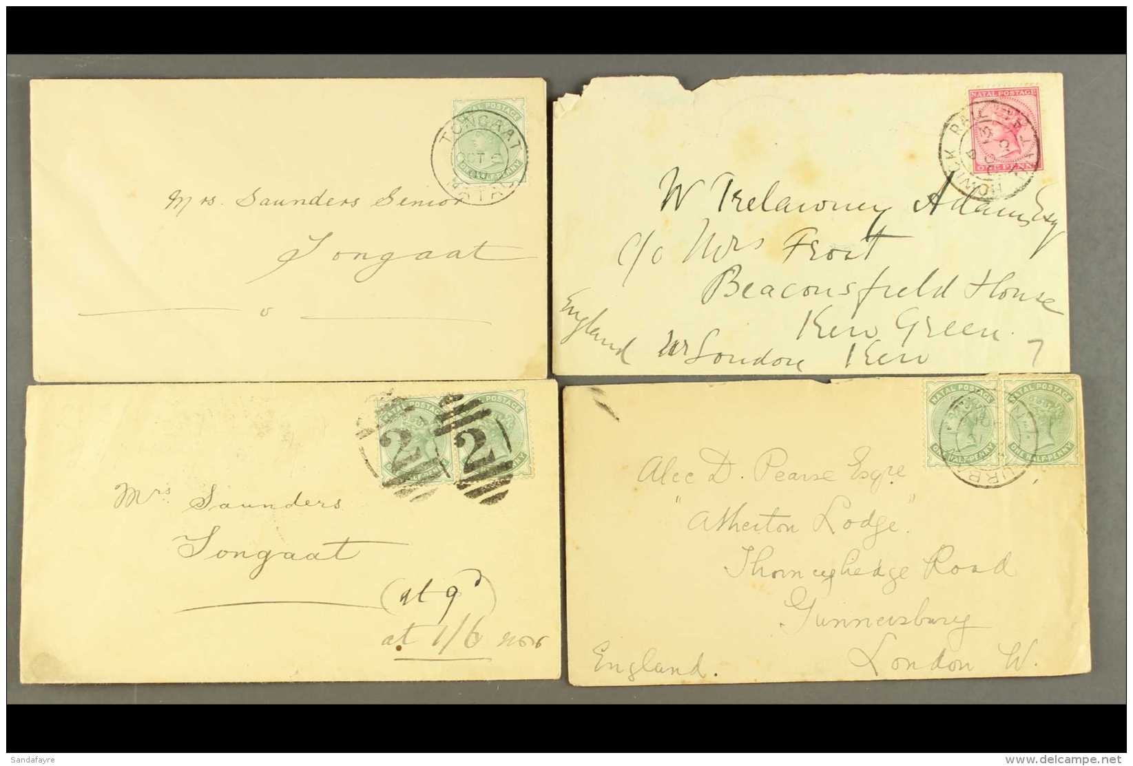 NATAL 1898-1901 Group Of Four Covers, Bearing QV Stamps Cancelled At TONGAAT, HOWICK RAIL, Plus Durban And "2"... - Non Classés