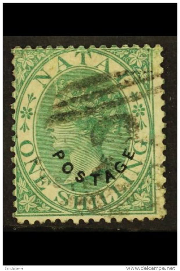 NATAL 1870 1s Green Overprinted "Postage" In Black, SG 58a, Used. Skilfull Repair At Top But Still A Fine Looking... - Non Classés