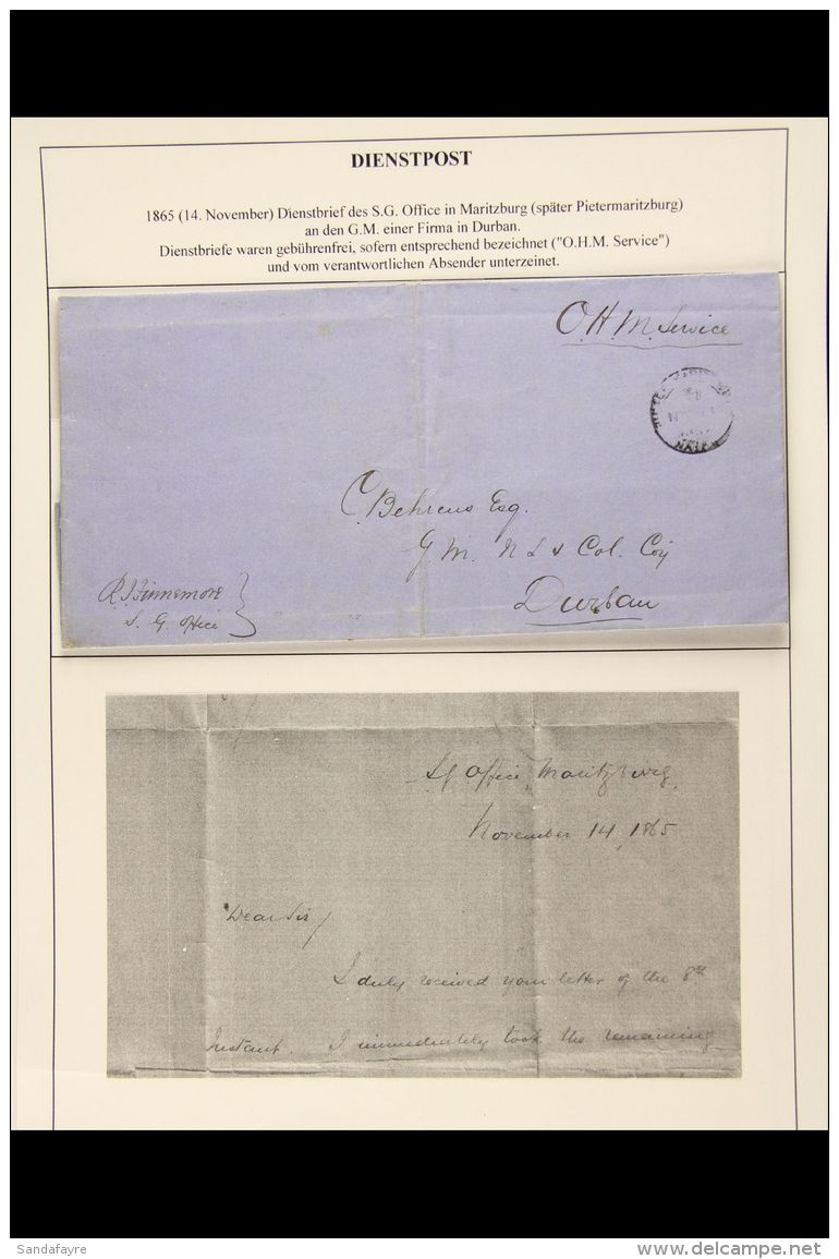 NATAL 1865 (Nov) O.H.M.S Entire From The S.G. Office To Durban, Showing Pietermaritzburg Crown Cds; Also 1910... - Non Classés