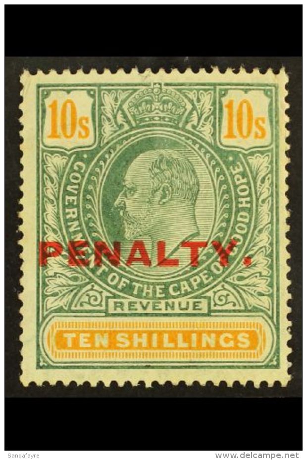 CAPE OF GOOD HOPE REVENUE - 1911 10s Green &amp; Yellow, Ovptd "PENALTY" Barefoot 8, Never Hinged Mint. For More... - Non Classés